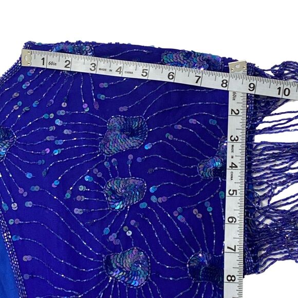 Stenay Womens Evening Silk Dress | 8 | Sequin Beaded Fringe | Royal Blue - Picture 15 of 16
